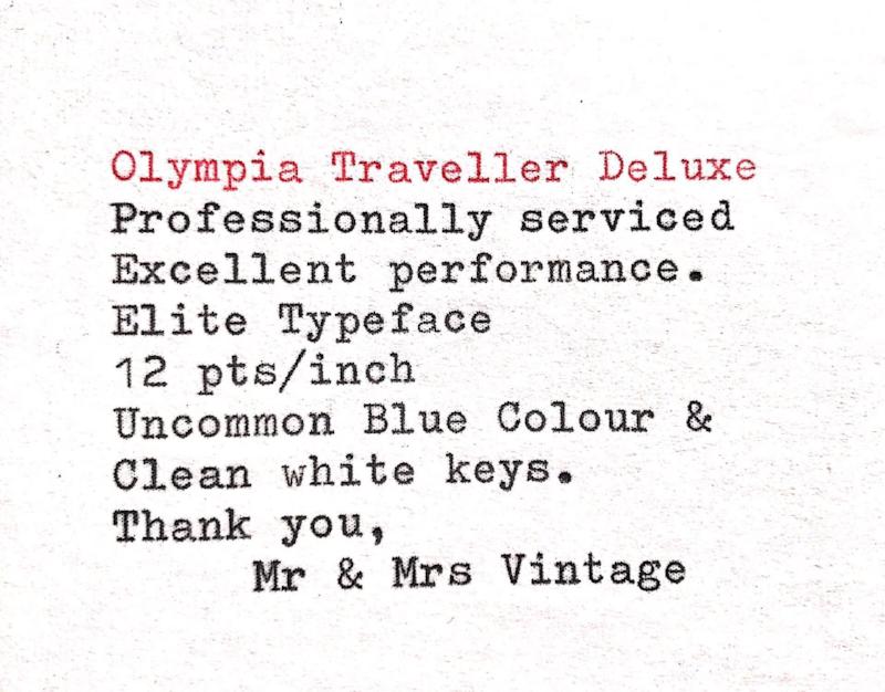 Professionally Serviced Working Olympia Traveller De luxe Typewriter BLUE